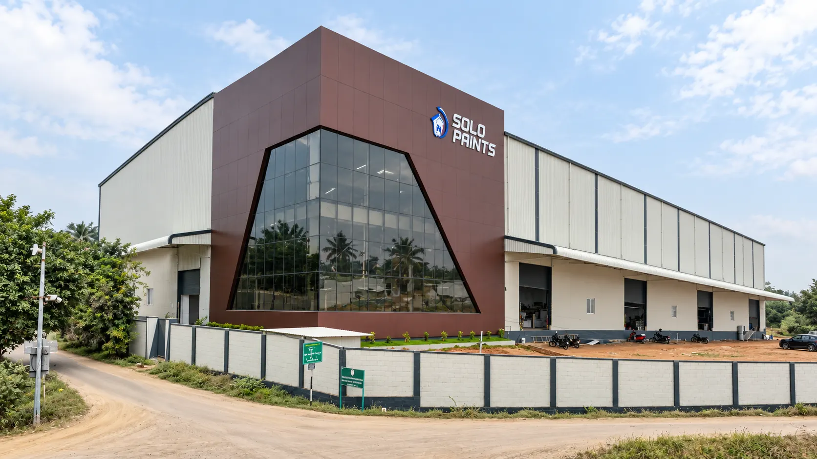 Solo Paints industrial warehouse with a glazed entrance